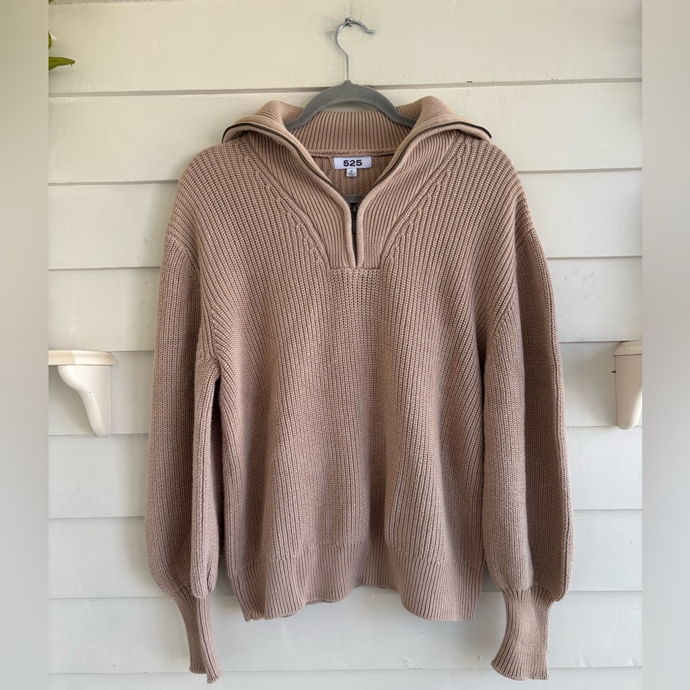 525 America Tan Quarter Zip Knit Ribbed Sweater Size Medium